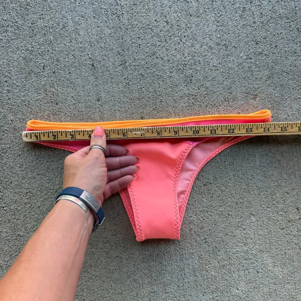 Victoria's Secret The Itsy Bikini Bottom Coral Pink Orange Colorblock SMALL